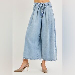 High-Waist Wide Leg Light Blue Denim Pants